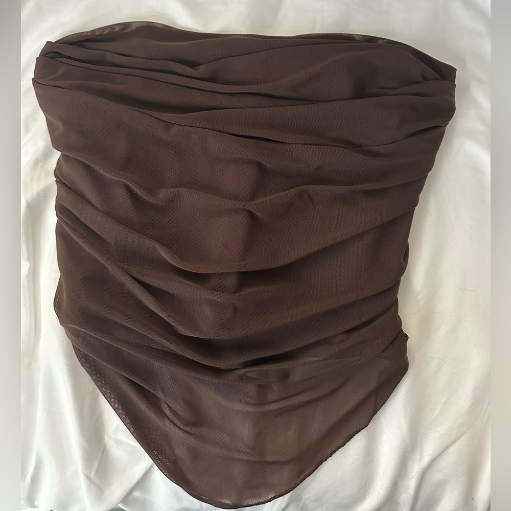 SOLD Brown mesh strapless top